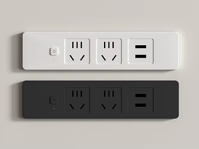 Modern White And Black Switch Panel With Power Sockets And Control Button 3d model