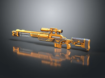 Highly Detailed Golden Futuristic Rifle With Scope Modern Sci Fi Weapon Design Elements 3d model