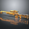 Highly Detailed Golden Futuristic Rifle With Scope Modern Sci Fi Weapon Design Elements