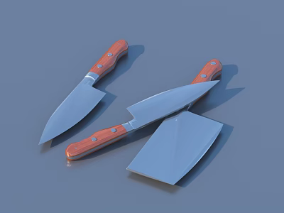 Three Piece Kitchen Knife Set With Wooden Handles And Stainless Steel Blades 3d model