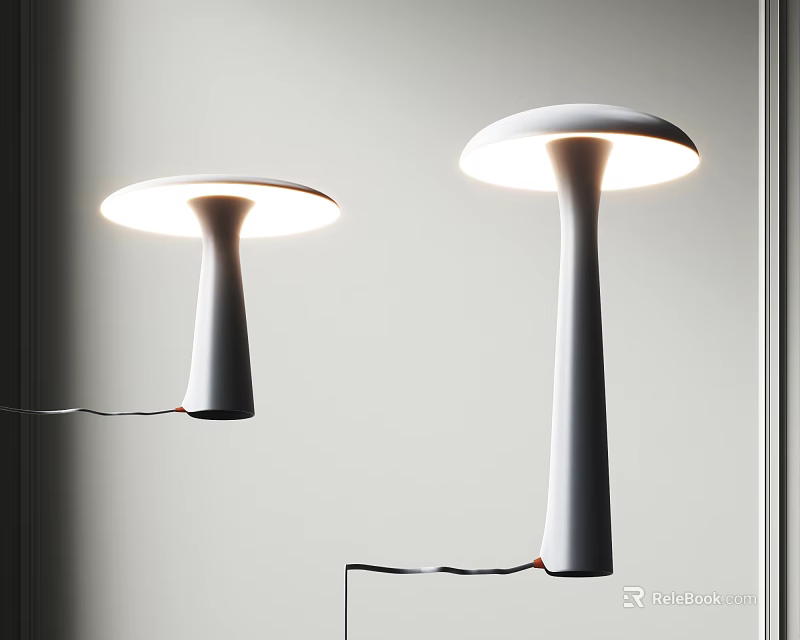 Two White Modern Table Lamps With Round Shade And Sleek Tall Base In Interior 3d model 