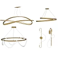 Modern Golden Chandeliers With Curved And Circular Designs For Interior Decoration