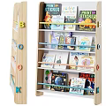 Wooden Children's Bookshelf With Colorful Letter Decorations And Filled With Kids Books