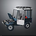 Blue Small Off Road Vehicle With Open Hood Roof Rack And Red Interior Item