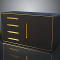 Modern Black Entryway Console Cabinet with Gold Accent Drawers and Sleek Design