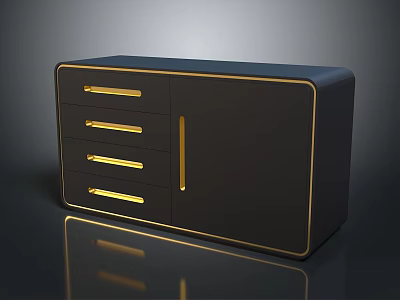 Modern Black Entryway Console Cabinet with Gold Accent Drawers and Sleek Design 3d model