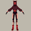 Cartoon Character With Cat Ears Mask And Black Red Stylish Hoodie Outfit