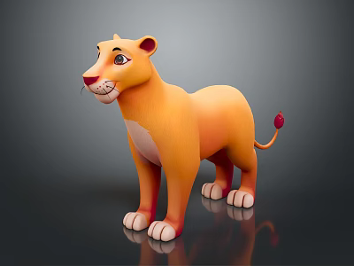 Cartoon Orange Lion With White Belly Paws And Red Tail Tip Standing On Dark Background 3d model