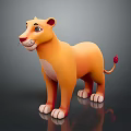 Cartoon Orange Lion With White Belly Paws And Red Tail Tip Standing On Dark Background