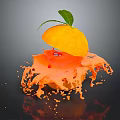Fresh Orange Juice From Sliced Orange With Green Leaf And Splashing Liquid Effect