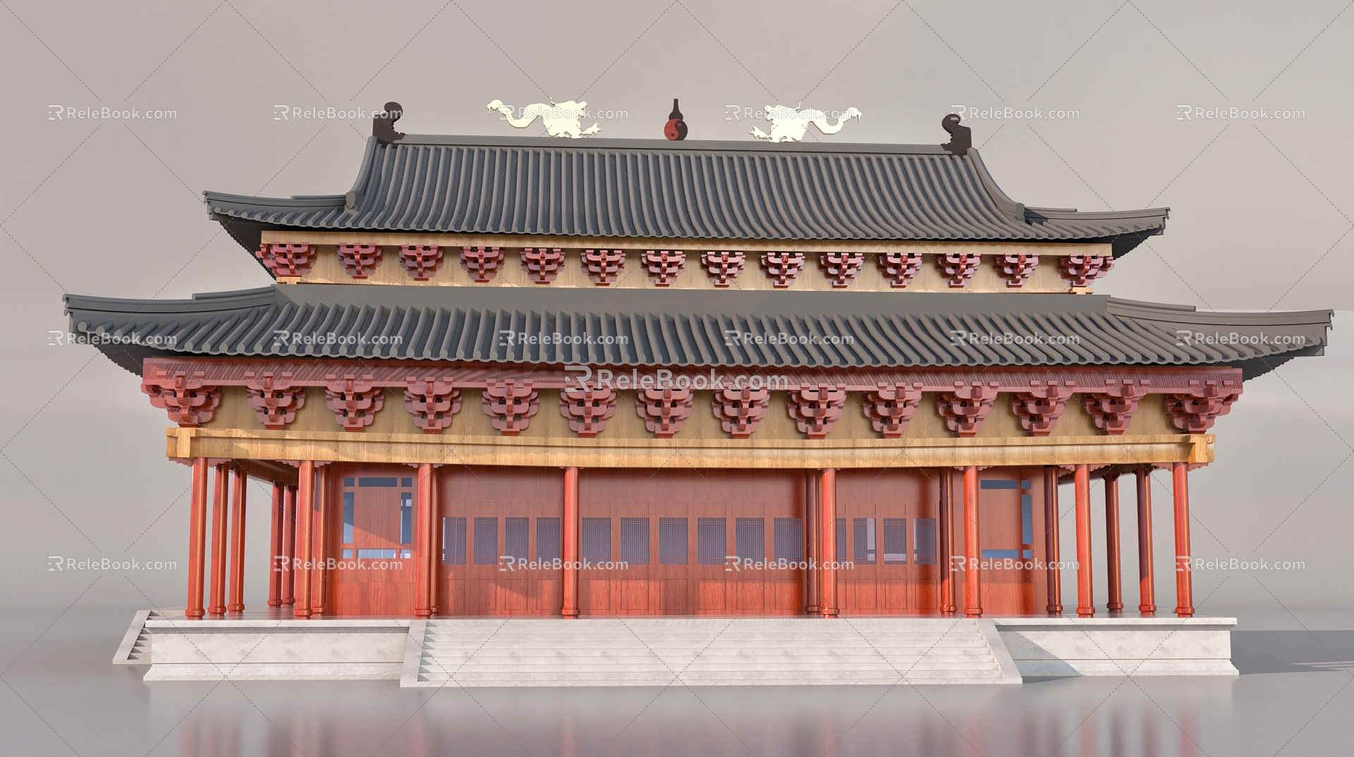 Chinese ancient antique building hall 3d model