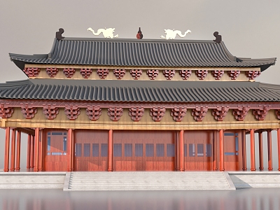 Chinese ancient antique building hall 3d model