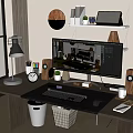 Elegant Desktop Workstation Setup With Monitor Keyboard Mouse Speakers Plant On Desk