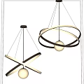 Modern Interior Chandeliers With Circular Ring And Crossed Metal Frames Featuring Illuminated Spheres Design 3d model