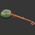 Carved Decorative Banjo With White Head And Orange Neck For Household Use