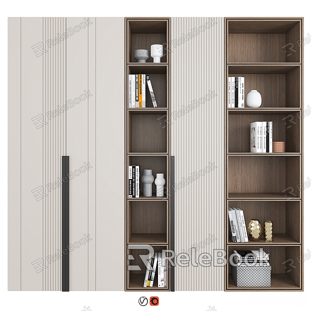 Furniture Solid Wood Bookcase Decorative Cabinet model