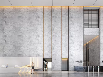Modern Hotel Lobby Interior Design With Marble Walls Warm Lighting And Reception Area 3d model