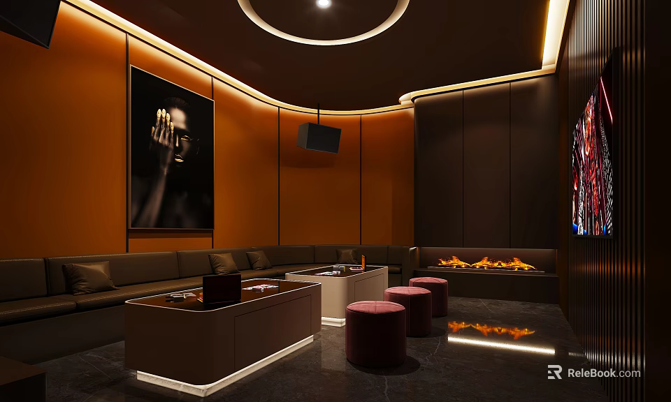 Modern Luxury KTV Lounge With Comfortable Sofa Round Bar Stools And Ambient Lighting 3d model 