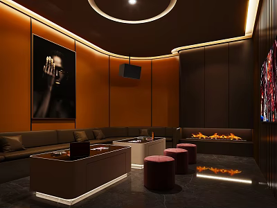 Modern Luxury KTV Lounge With Comfortable Sofa Round Bar Stools And Ambient Lighting 3d model