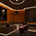 Modern Luxury KTV Lounge With Comfortable Sofa Round Bar Stools And Ambient Lighting