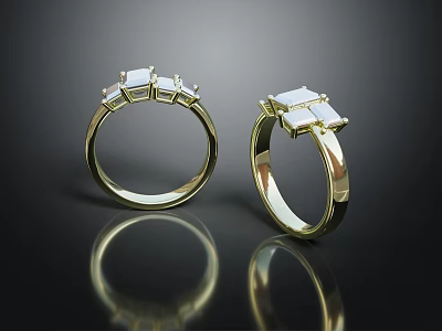 Stylish Gold Fashion Rings With Square Gemstone Settings And Elegant Design Details 3d model