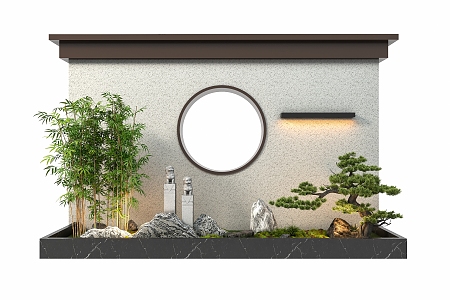 Chinese style landscape sketch landscape wall shadow wall background wall bamboo landscape tree 3d model