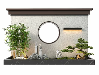 Chinese style landscape sketch landscape wall shadow wall background wall bamboo landscape tree 3d model