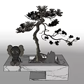 Bonsai Tree Interior Decoration with Black Doll Stones on Marble Base 3d model