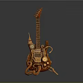 Steampunk Style Electric Guitar With Intricate Mechanical Parts And Vintage Brass Design