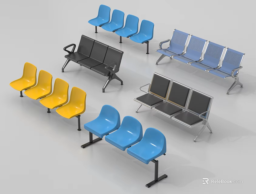 Colorful Public Seating With Different Styles For Waiting Areas And Public Spaces 3d model 