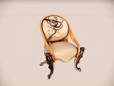 Elegant Classic Accent Chair With Intricate Carved Patterns And Light Beige Upholstery 3d model