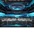 Luxury Modern KTV Lounge Interior With Blue Lighting Circular Decor And Sofa Area