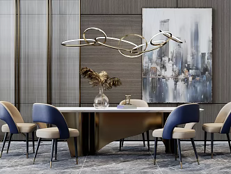 Light Luxury Dining Table and Chair Combination 3d model