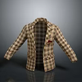 Brown Beige Plaid Blazer With Light Inner Lining And Red Pocket Emblem Detail