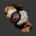 Anime Character With Spiky Black Hair Orange Pants White Top Furry Trim Action Pose Gray Background