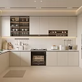 Modern Kitchen Interior With White Cabinets Island Counter Appliances And Storage Cabinets