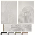 Set of Framed Abstract Paintings With Curved Lines And Monochrome Design