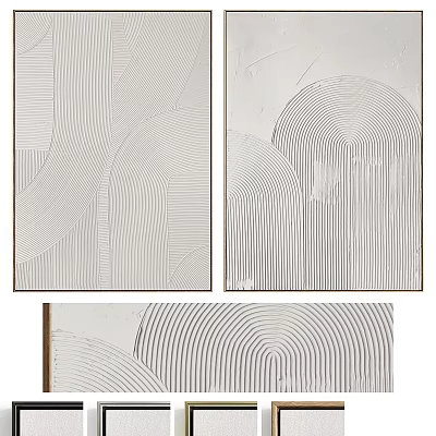 Set of Framed Abstract Paintings With Curved Lines And Monochrome Design 3d model