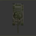 Camouflaged Green Military Tank Vehicle With Number 134 Long Cannon And Tracks