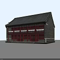 Ancient Chinese Architecture With Black Tiled Roof Red Wooden Windows And Gray Brick Walls