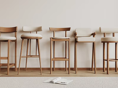 Modern Minimalist Bar Stools With Wooden Frame Different Backrest Designs And Upholstered Seats 3d model