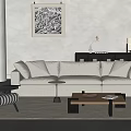 Silent Sofa Tea Table Combination Silent Sofa Linen Fabric Sofa Tofu Block Sofa Cloud Sofa Coffee Table Combination Carpet Hanging Picture Side Cabinet Coffee Table 3d model