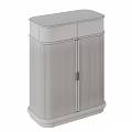 Warm Wood Entryway Side Cabinet With Vertical Slats And Modern Design