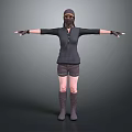 Woman In Dark Top And Shorts With Hat Face Mask And Outstretched Arms