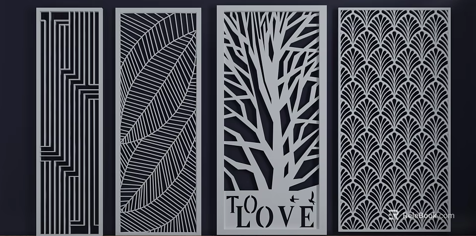 Stylish Room Dividers Featuring Leaf Tree Wave Line Designs And TO LOVE Text 3d model 