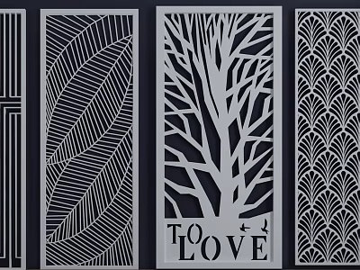 Stylish Room Dividers Featuring Leaf Tree Wave Line Designs And TO LOVE Text 3d model