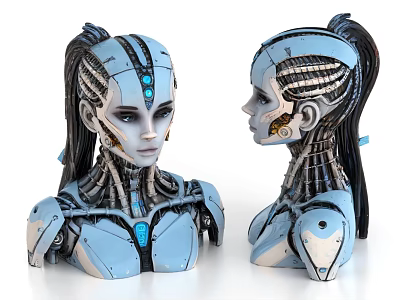 Smart Machine Head And Upper Body Design With Mechanical Details Metallic Texture And Blue Accents 3d model