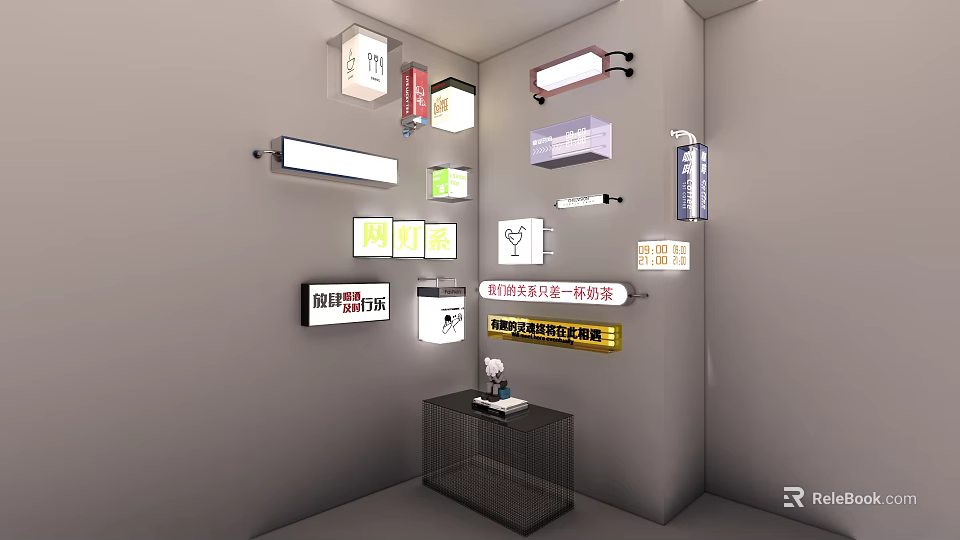 Public Facility Signs Display With Various Information Boards And Modern Design Elements 3d model 