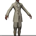Game And Movie Character In White Long Coat With Gray Hair Front Back Views