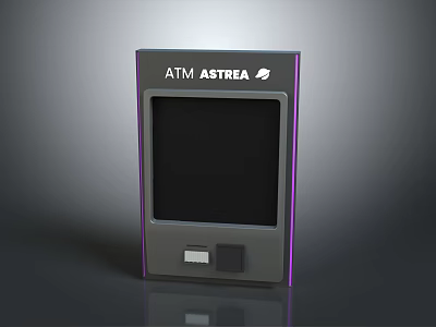 ATM ASTREA Machine Design With Purple Accent Frame Black Screen And Gray Body 3d model